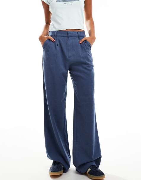 Hollister ultra high rise wide leg tailored trouser in navy - view 1