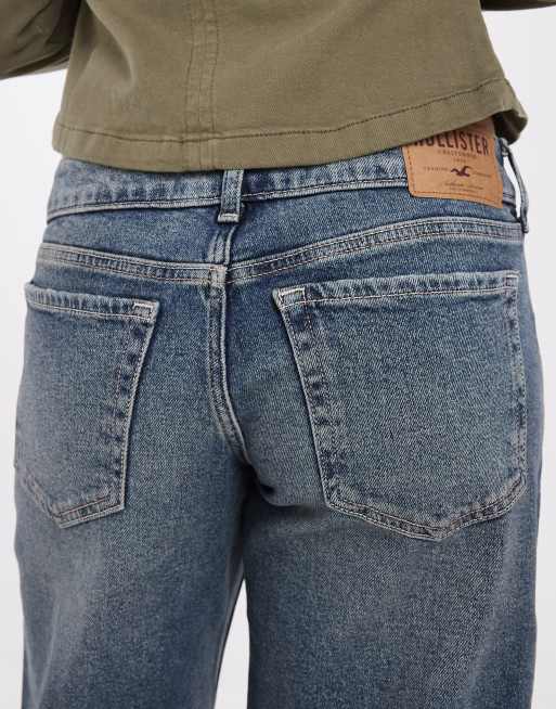 Hollister ultra lavtaljede jeans med brede ben i blå vask, 4 af 5