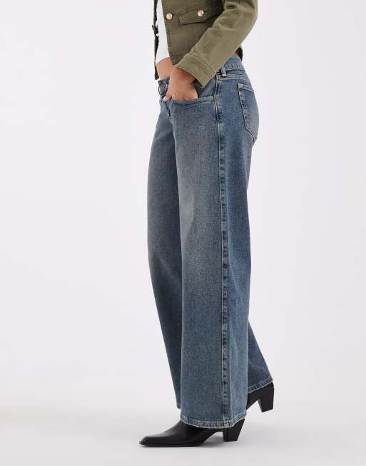 Hollister ultra lavtaljede jeans med brede ben i blå vask, 5 af 5