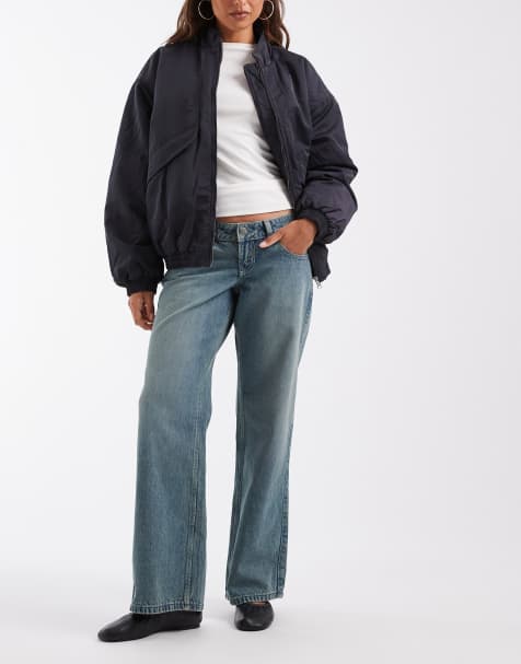 Hollister ultra low rise baggy fit jeans in dirty blue wash - view 1