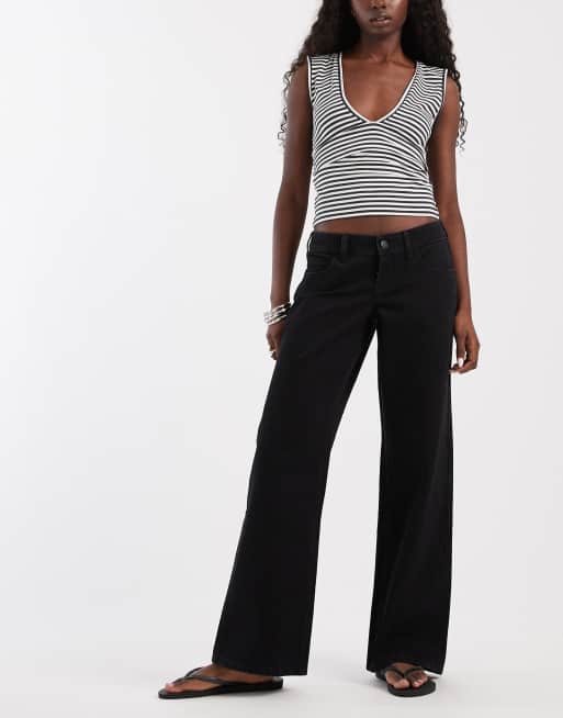 Hollister ultra low rise baggy jeans in black