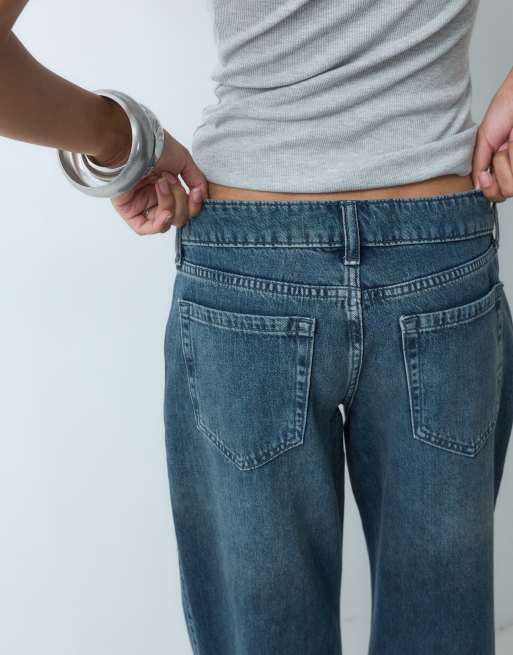 Hollister ultra low rise baggy jeans in dark blue, 5 of 5