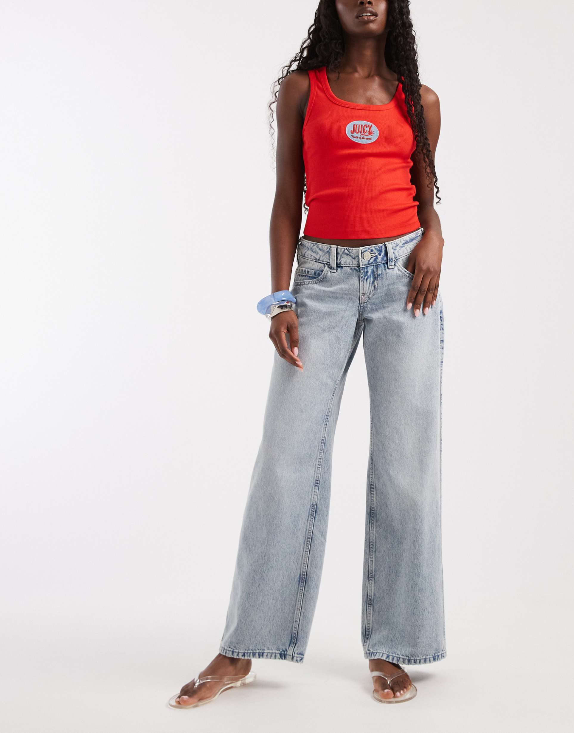 hollister ultra low rise baggy jeans in light blue blue wash