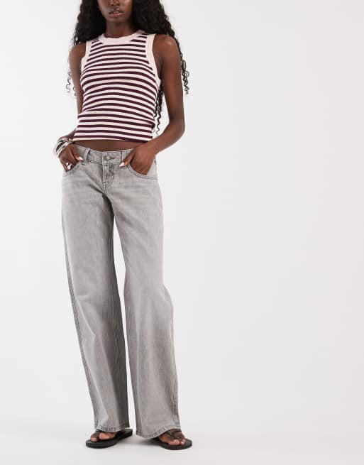 Hollister ultra low rise baggy jeans in light gray