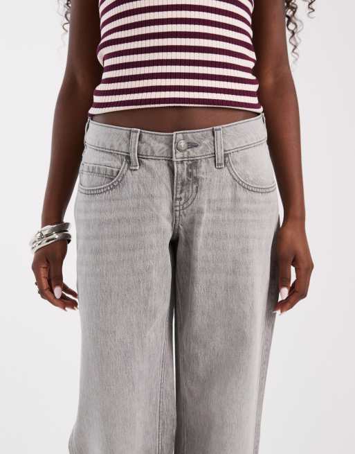 Hollister ultra low rise baggy jeans in light grey, 4 of 5