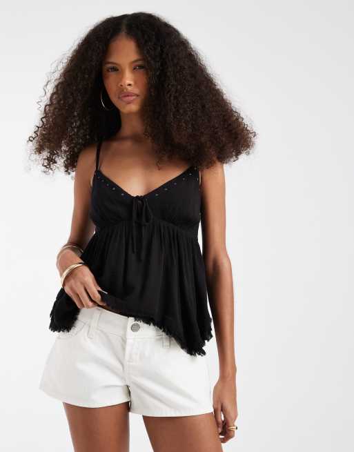 Hollister ultra low rise denim shortie shorts in white, 2 of 5