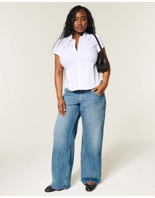 Hollister Ultra low-rise medium wash baggy jeans in medium