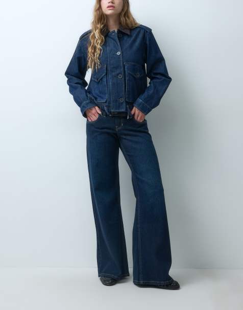 Hollister ultra low rise wide leg jeans in indigo blue - view 1