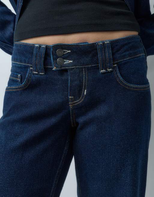 Hollister ultra low rise wide leg jeans in indigo blue, 3 of 5