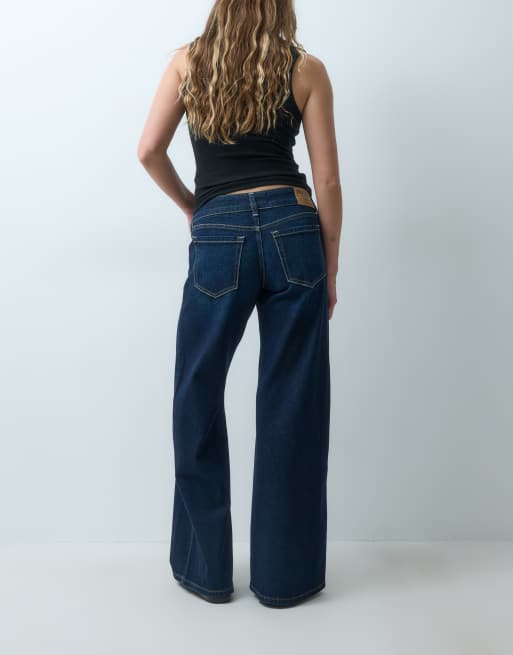 Hollister ultra low rise wide leg jeans in indigo blue, 4 of 5