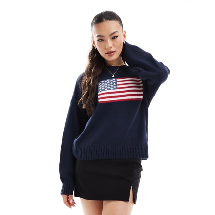 Hollister US flag knit jumper in navy ClassicfuncenterShops