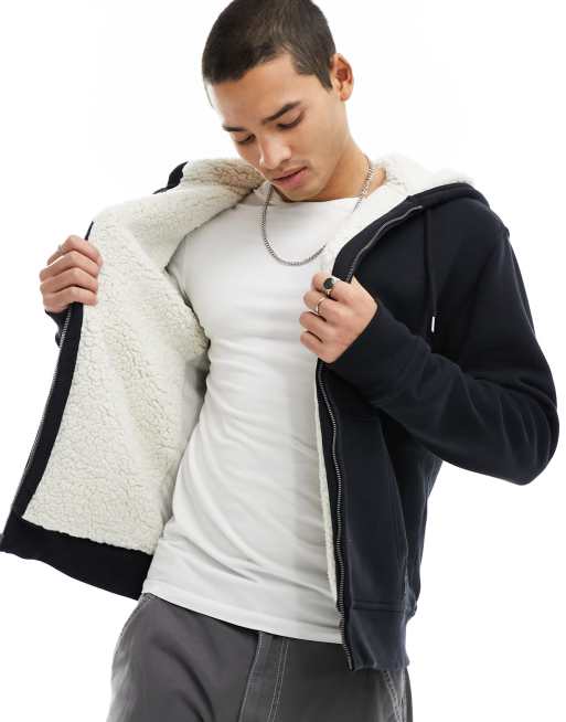 Hollister – Utility-Kapuzenjacke in Schwarz mit kuscheligem Teddyfellfutter
