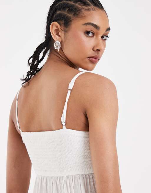 Hollister v neck babydoll button through cami in white, 4 of 4