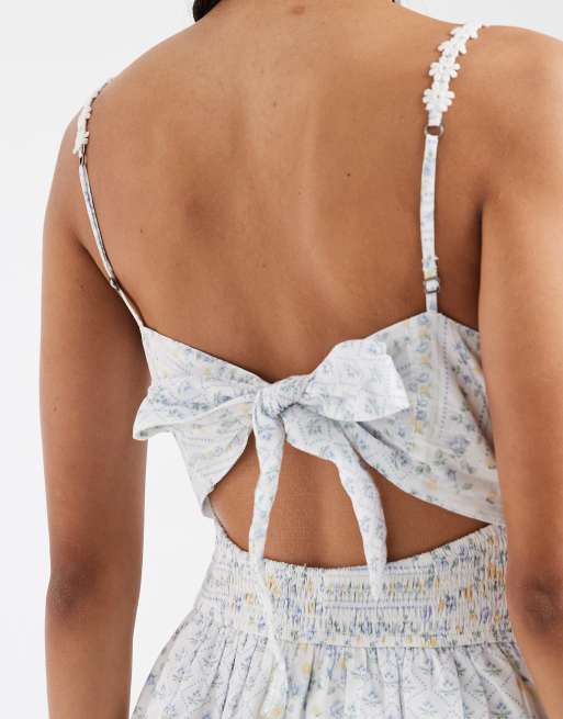 Hollister v neck button through mini dress in white ditsy print, 2 of 4