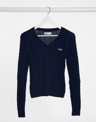 Hollister v-neck cable knit sweater in 