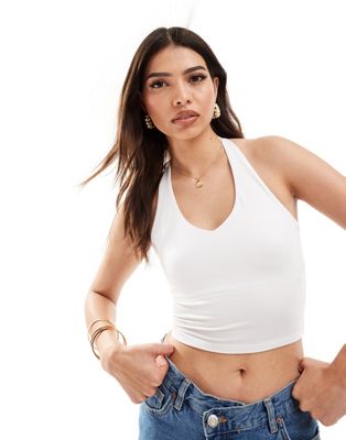 Hollister v-neck halter top in white with support bra