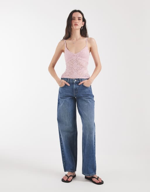 Hollister v neck lace cami top in baby pink, 3 of 4