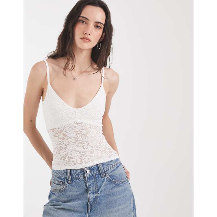 Hollister v-neck lace cami top in white | ASOS