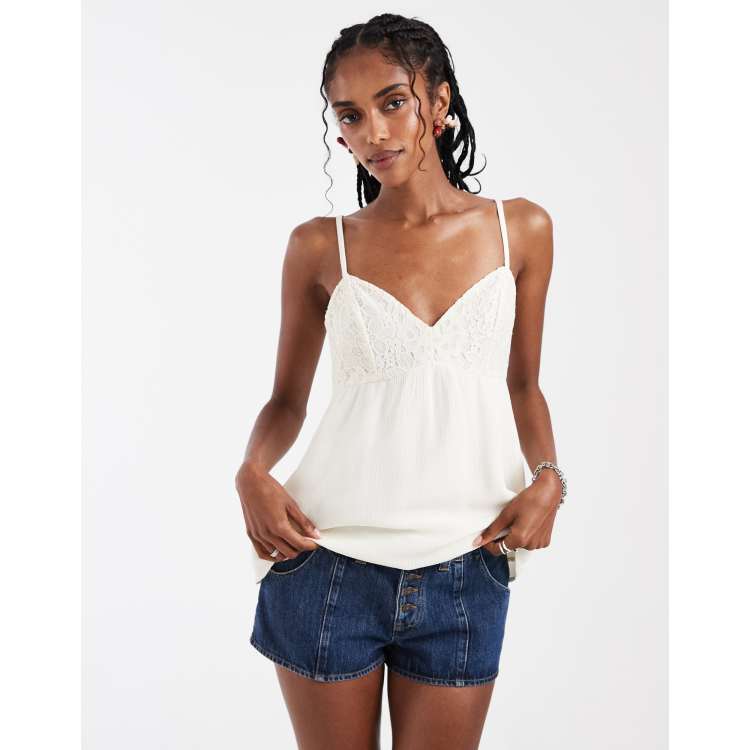 Hollister v neck lace godet babydoll cami top in white | ASOS