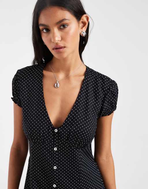 Hollister v neck mini dress in black polka dot, 3 of 4