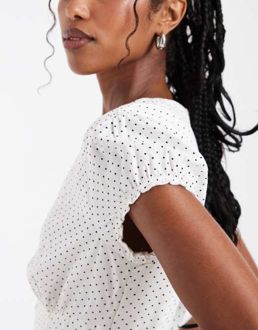 Hollister v-neck mini dress in white polka dot, 2 of 4