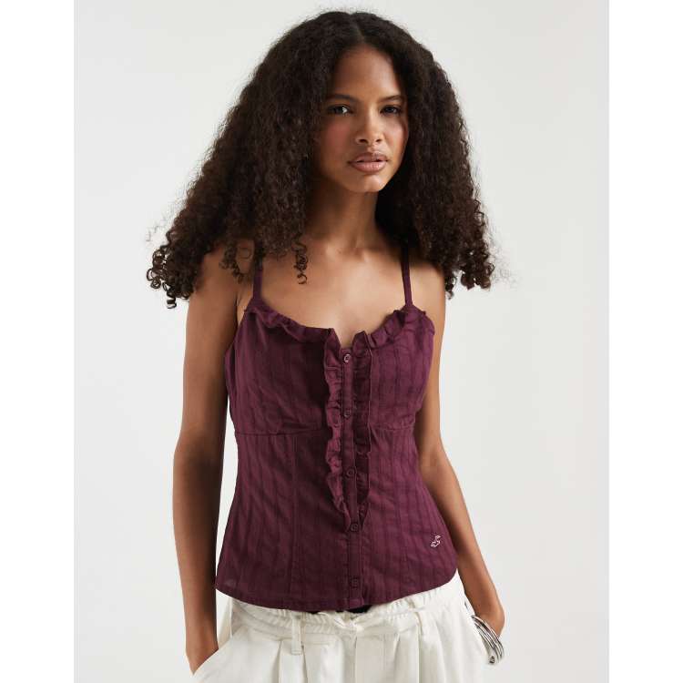 Hollister v neck ruffle front cami in burgundy | ASOS