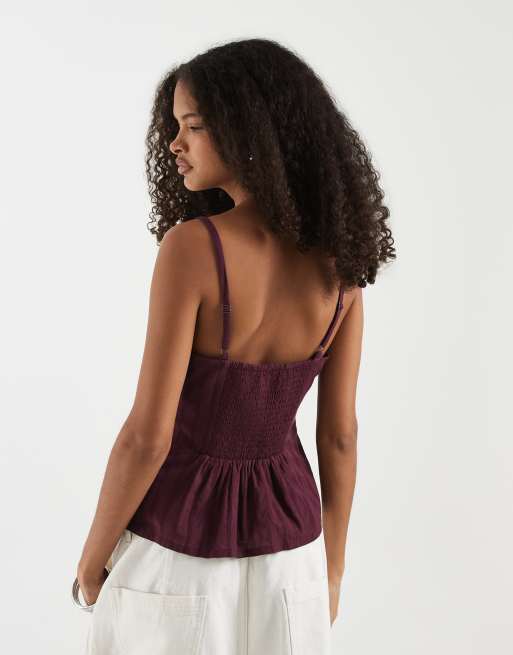 Hollister v-neck ruffle front cami in burgundy, 4 of 4