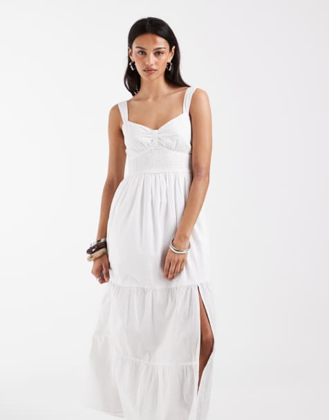 Hollister v neck strappy maxi dress with slit in white - view 1