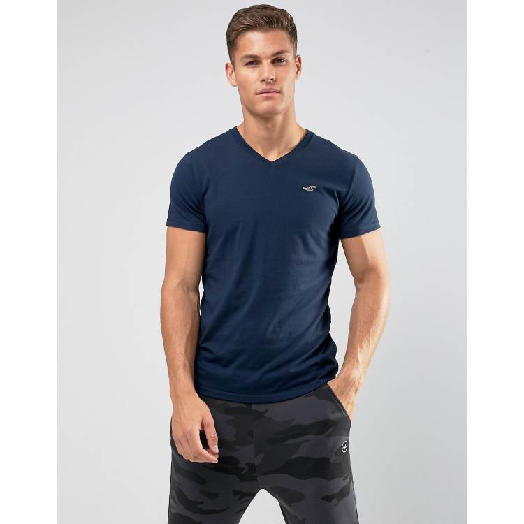 Hollister Henley T-Shirt Slim Fit Icon Logo in Navy