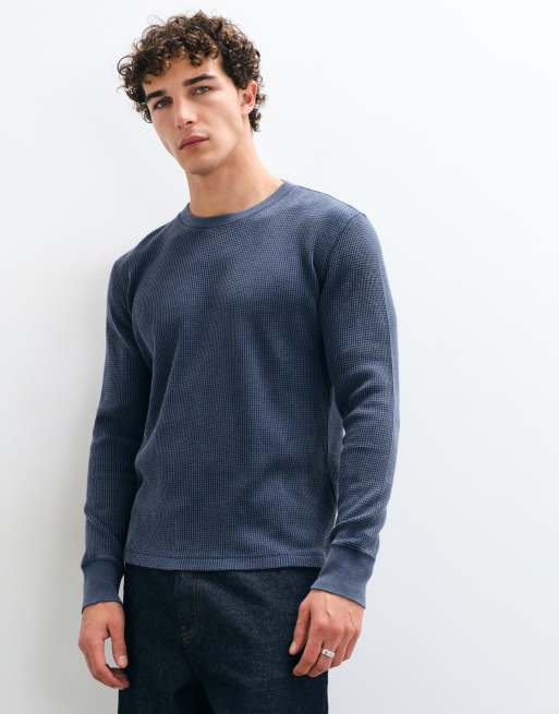 Hollister våffelstickad långärmad topp med rund halsringning i navy, 1 av 10