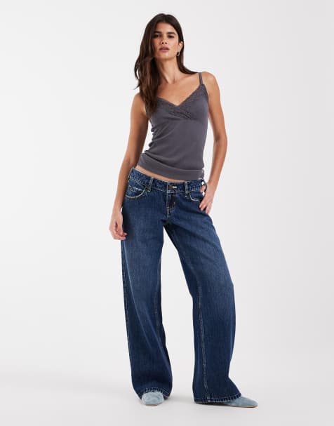 Hollister - vaqueros baggy de talle bajo en azul medio - view 1