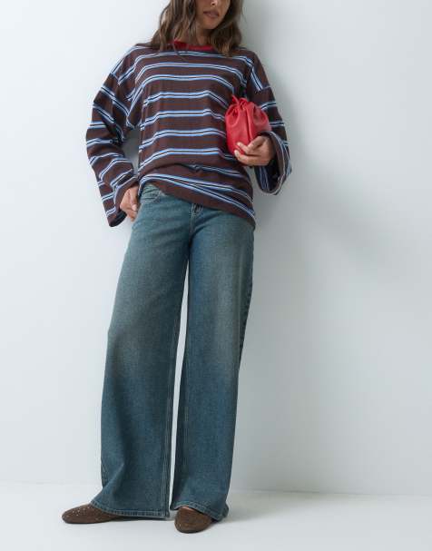 Hollister vaqueros baggy de talle ultrabajo en lavado azul desgastado - view 1