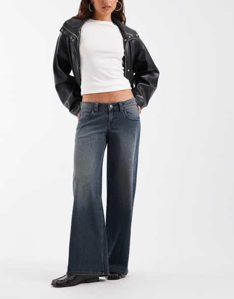 Hollister vaqueros baggy fit de talle bajo con detalle ajustable en lavado azul oscuro - view 1