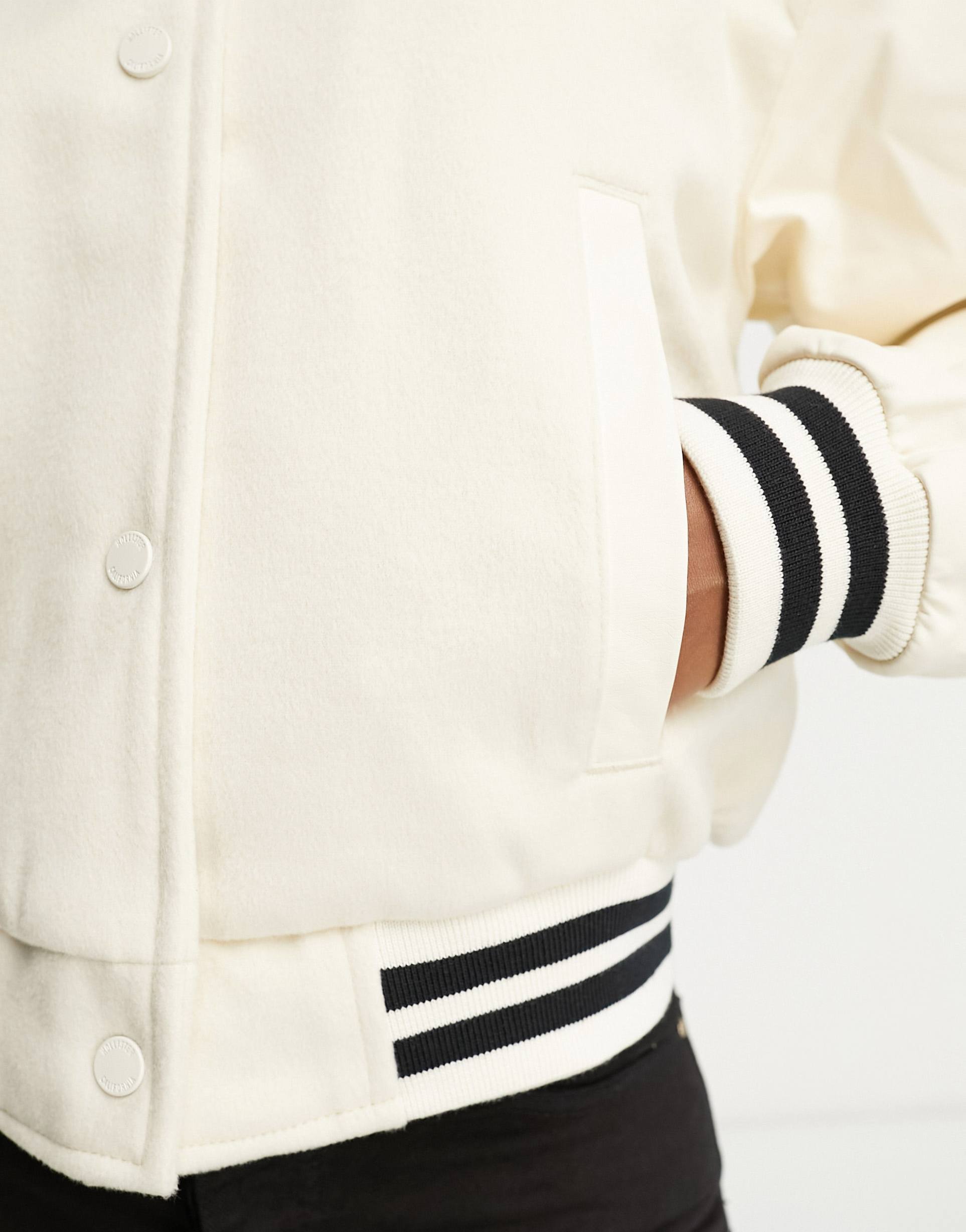 Hollister varsity bomber jacket in beige