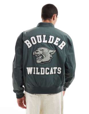 varsity bomber jacket with back print in green