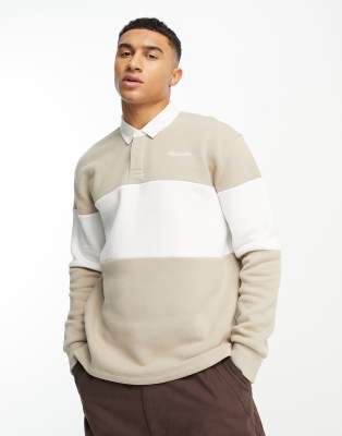 Hollister varsity logo chest stripe relaxed fit rugby polo in tan