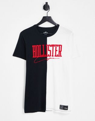 Hollister varsity logo colourblock t-shirt in white/grey