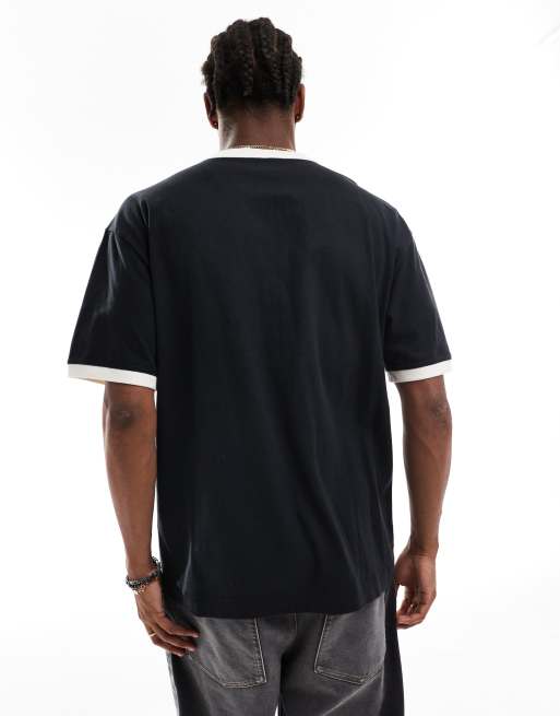 Hollister varsity logo heavyweight boxy fit ringer t-shirt in black ...