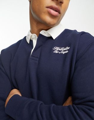 Hollister varsity logo relaxed fit rugby polo in navy