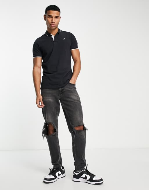 Hollister black polo shirt on sale