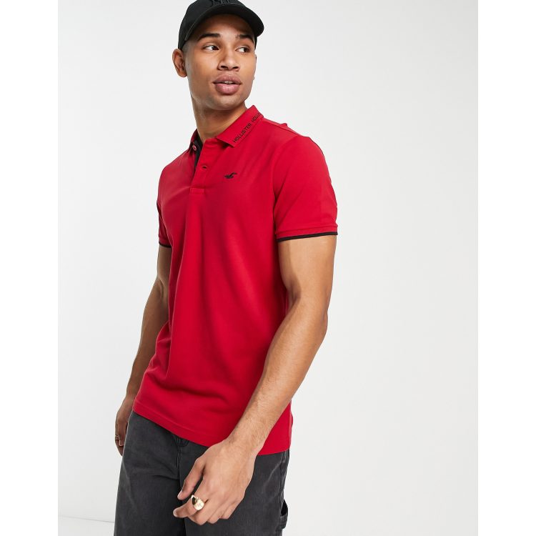 Hollister varsity logo tipping pique polo in black