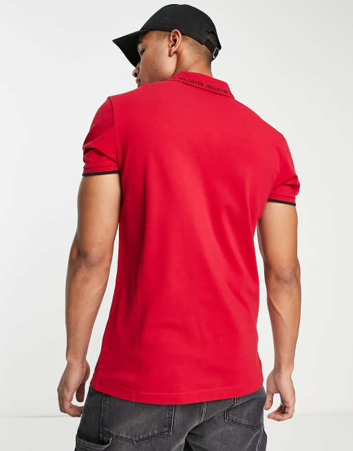 Hollister varsity logo tipping pique polo in red