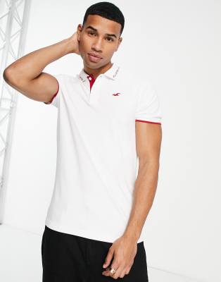 Hollister varsity logo tipping pique polo in white - ASOS Price Checker