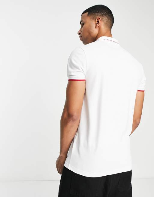 Hollister – Varsity – Vit pikétröja med logga och kantrand, 2 av 4