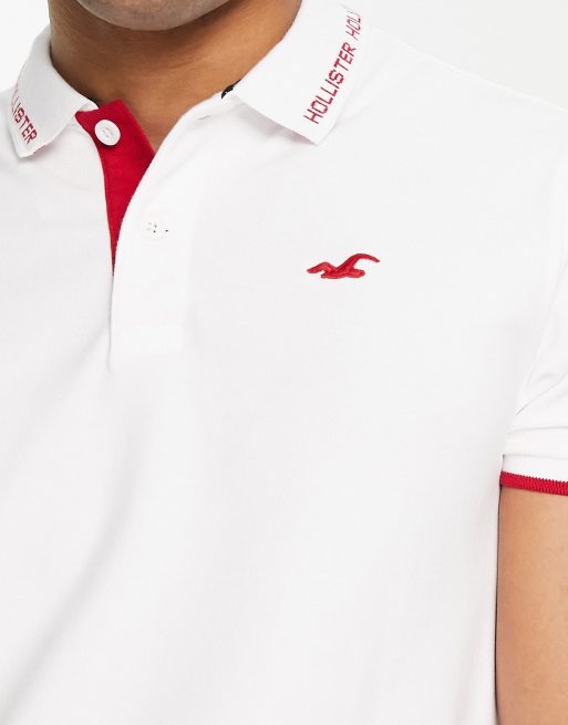 Hollister – Varsity – Vit pikétröja med logga och kantrand, 3 av 4