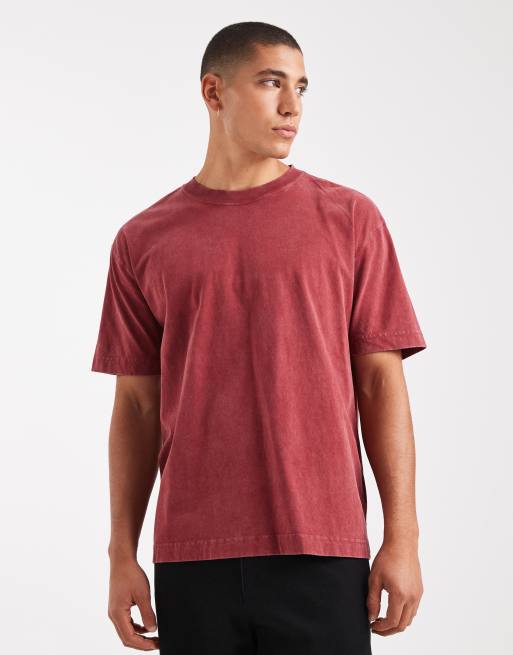 Hollister - Vasket bordeaux T-shirt med rund hals og korte ærmer i firkantet pasform