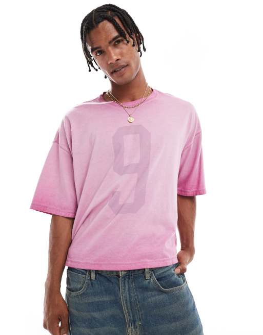 Hollister - Vasket lyserød poset T-shirt med college-motiv i jersey