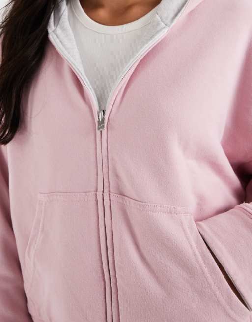 Hollister vendbar hættetrøje med lynlås i grå og pink, 2 af 4
