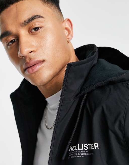 Hollister Veste capuche logo doubl e en polaire Noir