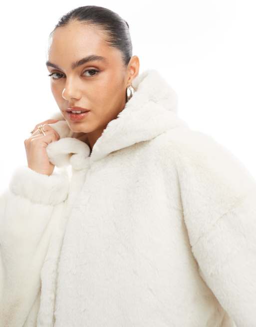 Hollister Veste a capuche en fausse fourrure duveteuse Creme